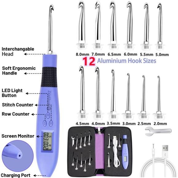 Crochet Hook Set, Crochet Hooks with LED with 12 Interchangeable Crochet Hooks - Picture 6 of 6